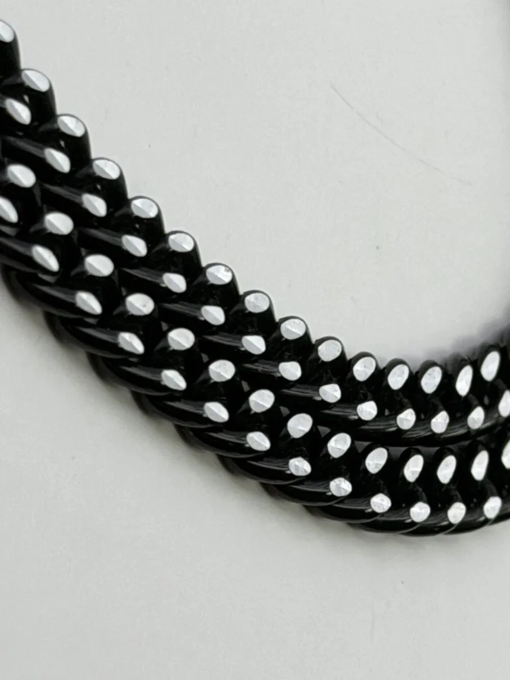 Trifari Black Silver Accent Choker Double Curb Link 14” Adjustable Signed